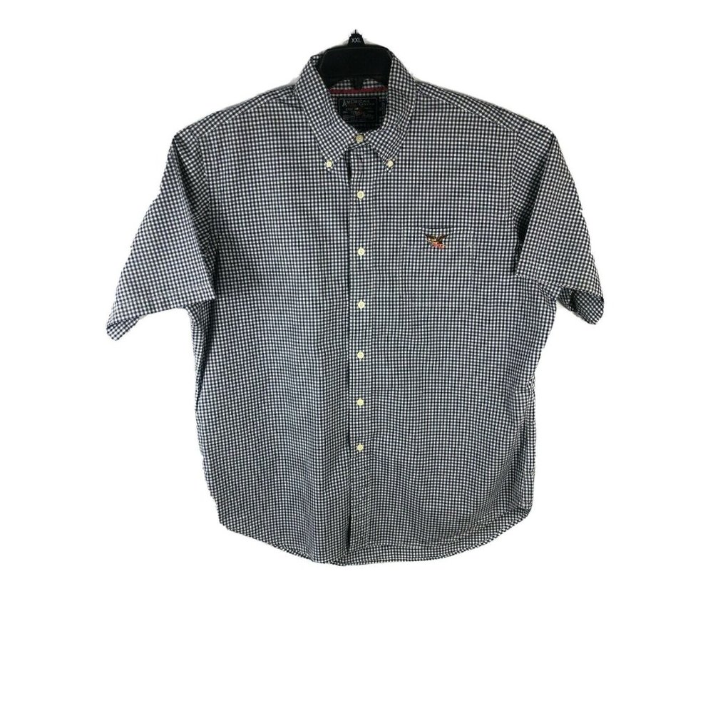 American Living Men's XL Short Sleeve Button Up Blue Check Cotton  Shirt 23